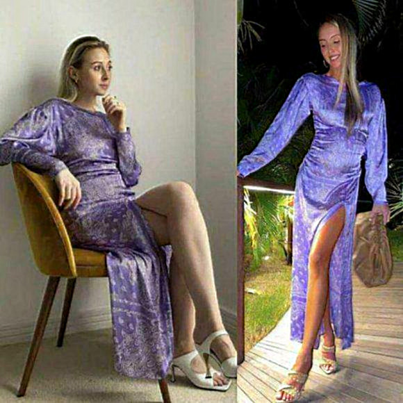 NWT Zara Purple Paisley Print Satin Midi Dress Blogger Favorite Women Size Small - Picture 1 of 8